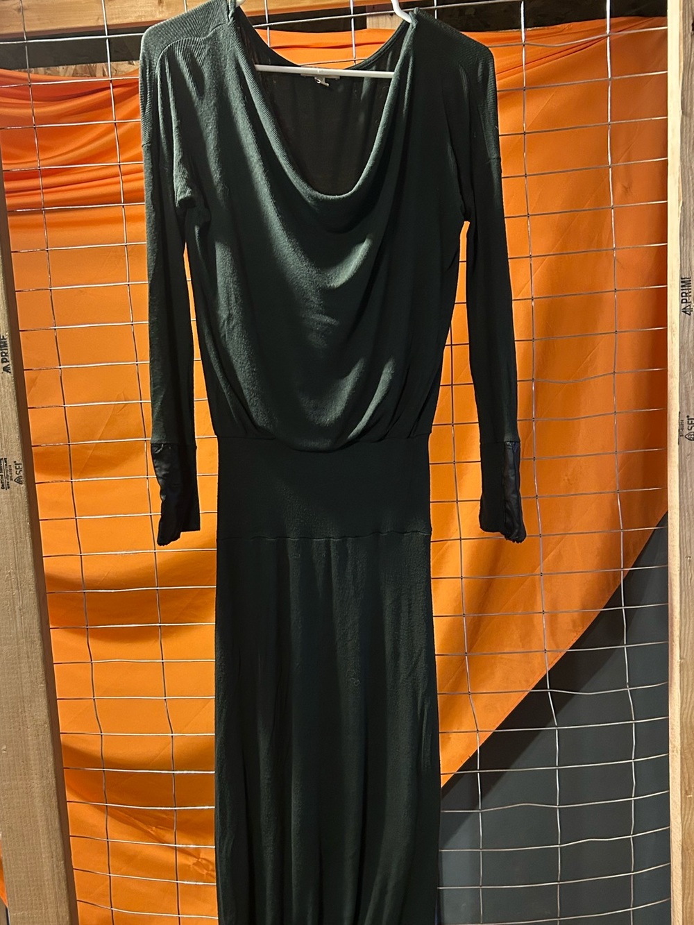 Bordeaux Dark Green Cowl Neck Long Sleeve Maxi Dress